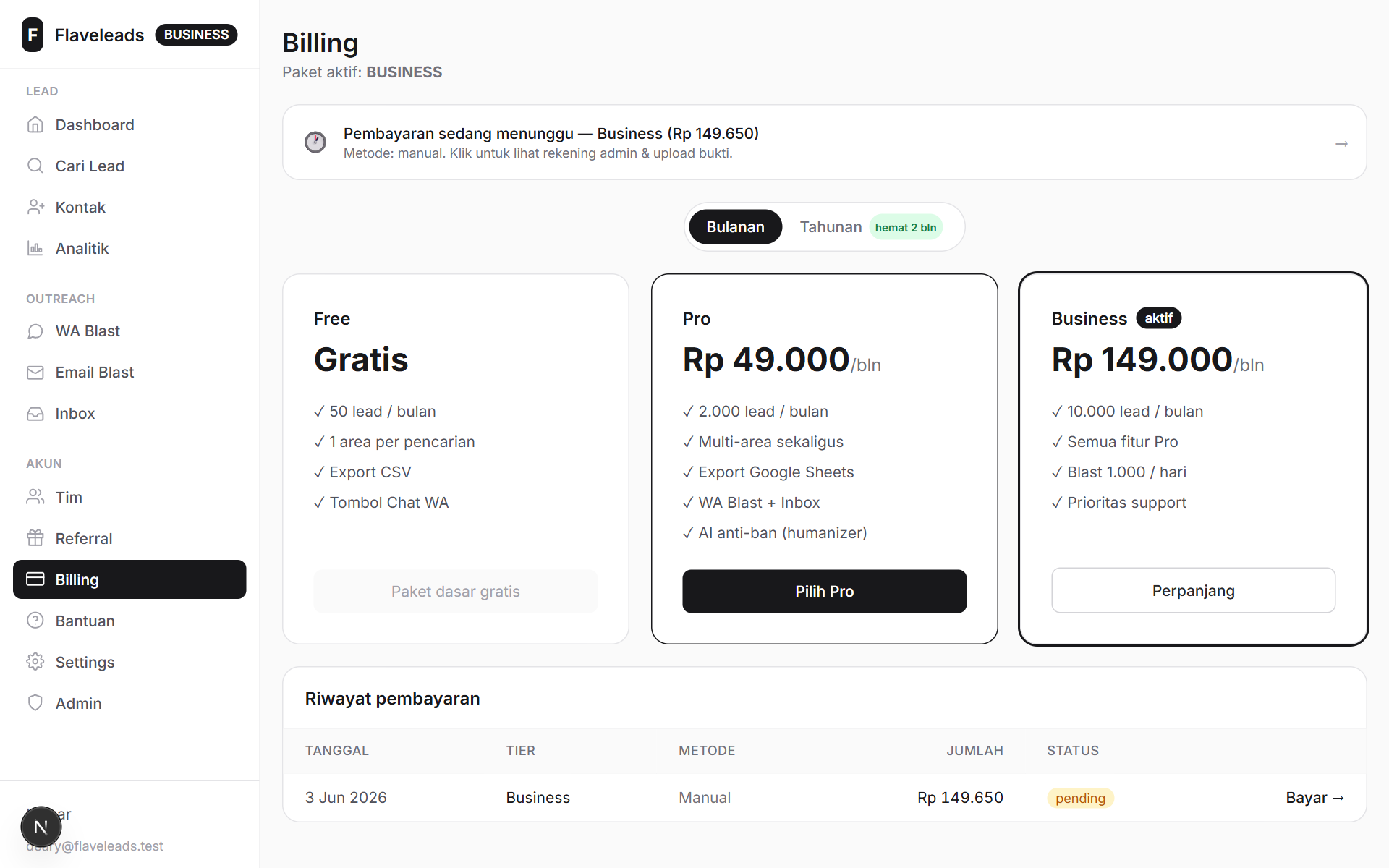 Halaman Billing
