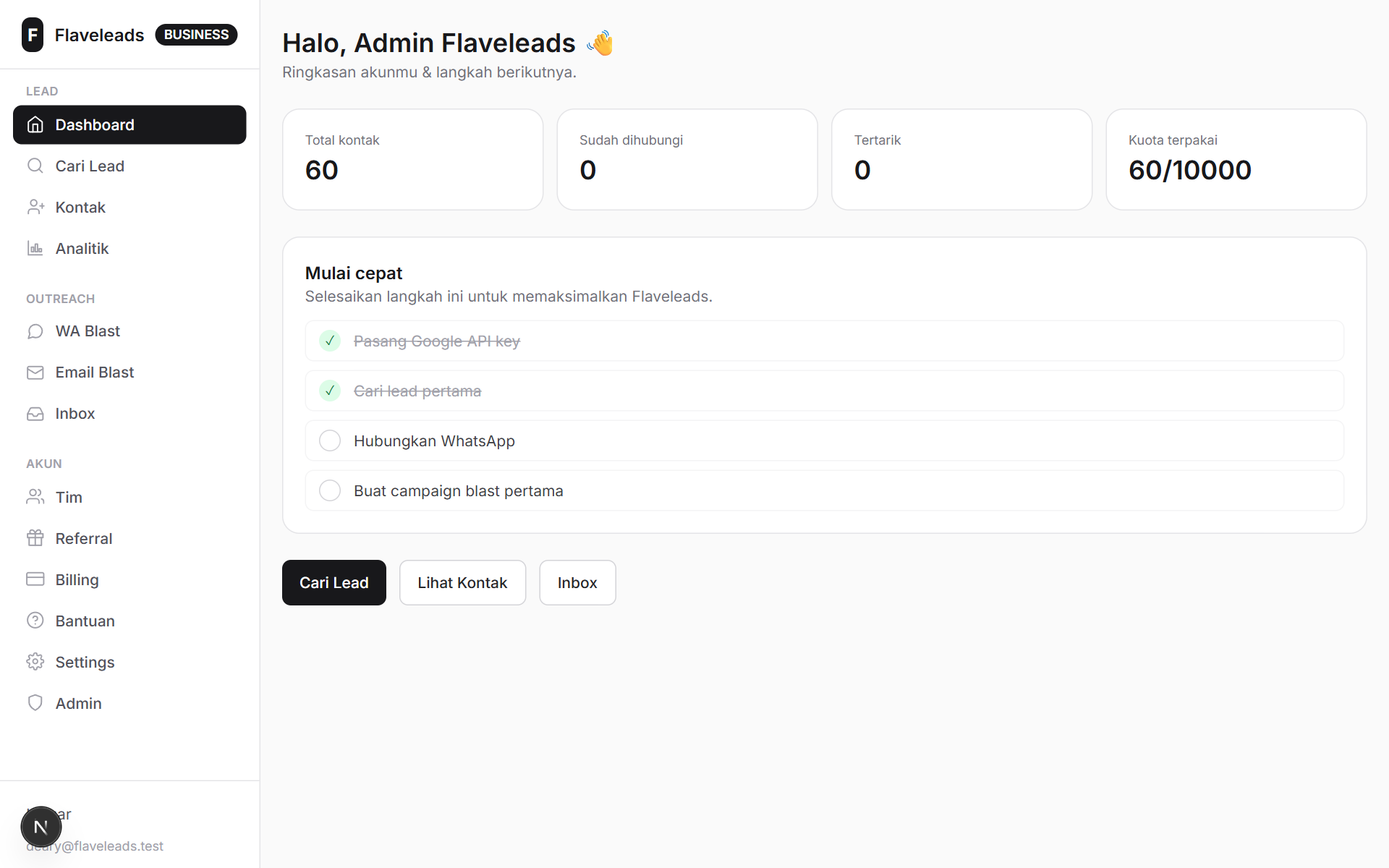 Dashboard Flaveleads